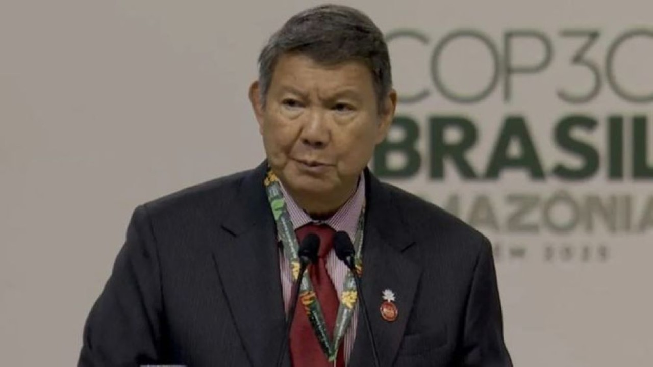 Utusan Khusus Presiden Republik Indonesia untuk Iklim dan Energi, Hashim Djojohadikusumo dalam sesi Leaders Summit pada Conference of the Parties ke-30 (COP30) di Belém, Brasil, Kamis (6/11). Pemerintah Indonesia menegaskan komitmennya untuk memimpin (Antara)