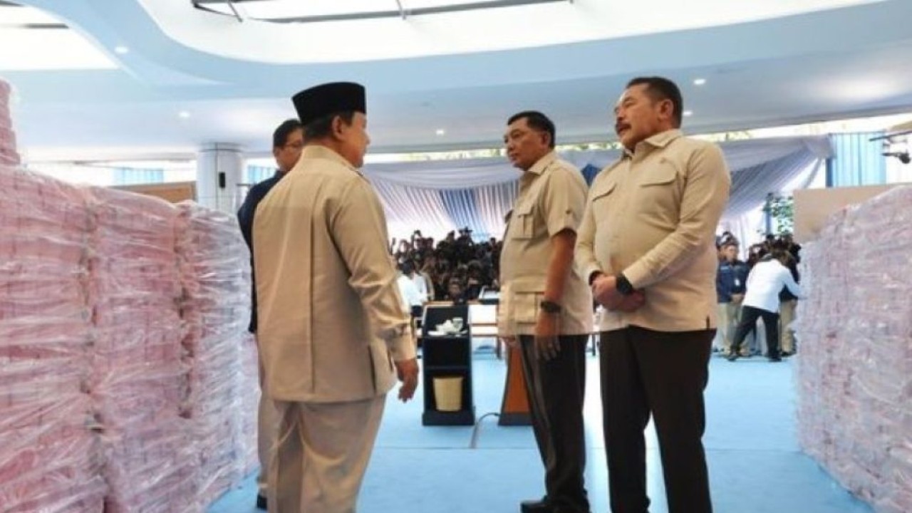 Presiden Prabowo Subianto di acara penyerahan Rp6,6 triliun dari Satgas PKH. (Foto: NTVNews.id)