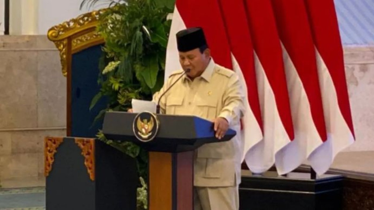 Presiden Prabowo Subianto memberikan pidato sambutan pada acara pemberian penghargaan atlet SEA Games ke-33 Thailand 2025 di Istana Negara, Jakarta, Kamis, 8 Januari 2026. (ANTARA/Cahya Sari) (Antara)
