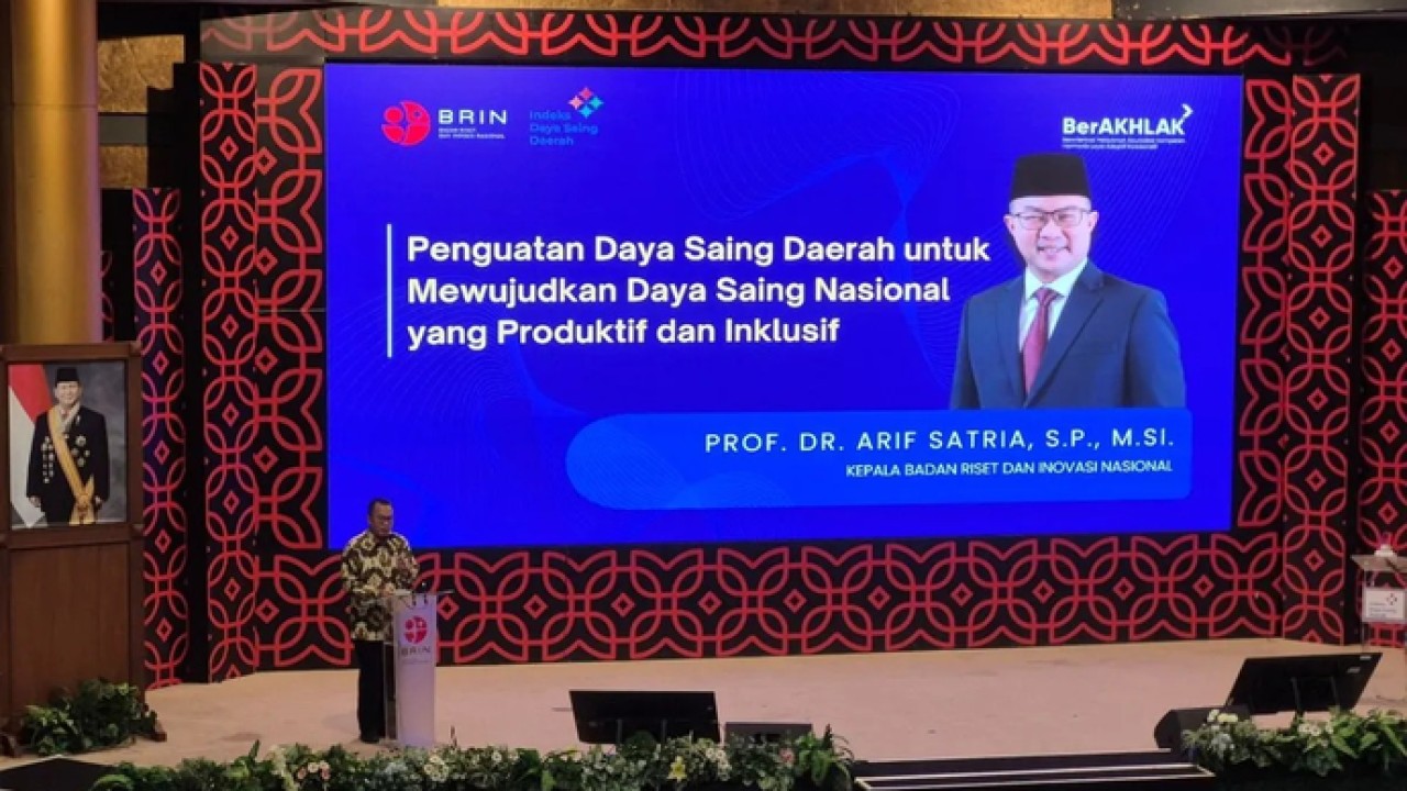 Kepala Badan Riset dan Inovasi Nasional (BRIN) Arif Satria dalam kegiatan peluncuran Indeks Daya Saing Daerah (IDSD) 2025 di Jakarta, Selasa 24 Februari 2026. ANTARA/Sean Filo Muhamad (Antara)