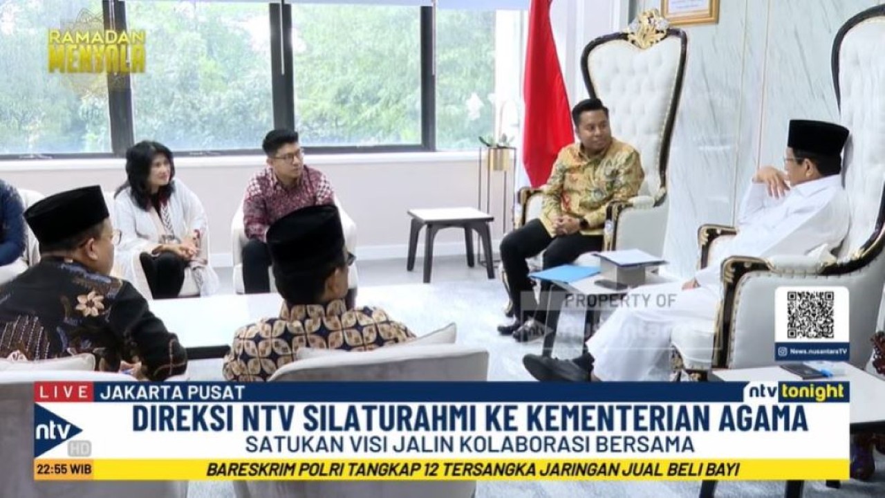 Direksi Nusantara TV melakukan kunjungan silaturahmi ke Kementerian Agama Republik Indonesia di Gedung Utama Kementerian Agama, Gambir, Jakarta Pusat, Rabu siang. (Tangkap layar Youtube Nusantara TV)
