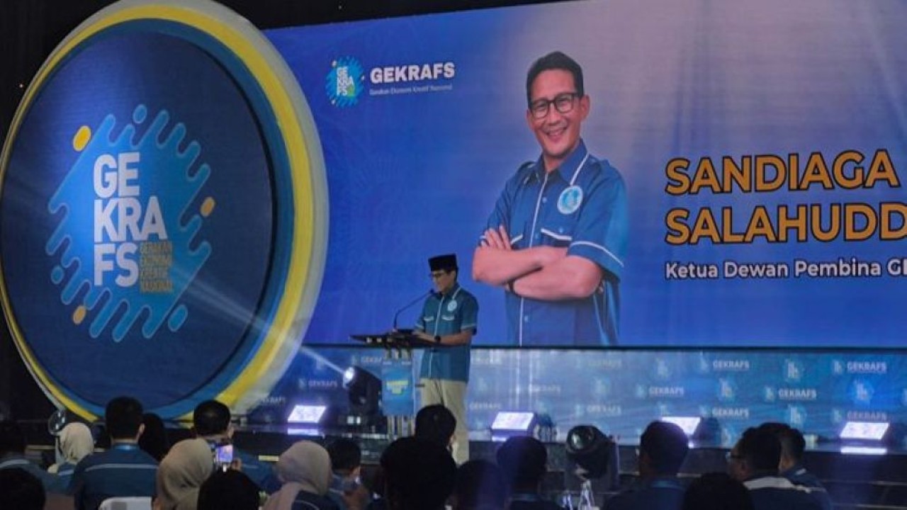 Ketua Dewan Pembina Gerakan Ekonomi Kreatif Nasional (Gekrafs) Sandiaga Uno menyampaikan bahwa ekonomi kreatif harus menjadi masa depan ekonomi Indonesia. (Foto: Ntvnews.id/Muslimin Trisyuliono)