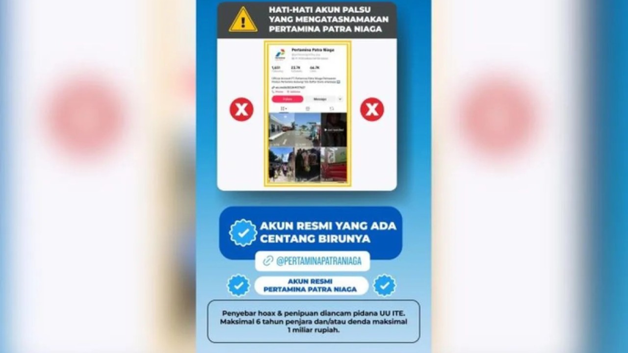 Peringatan soal adanya akun palsu. ANTARA/HO-PT Pertamina Patra Niaga (Antara)
