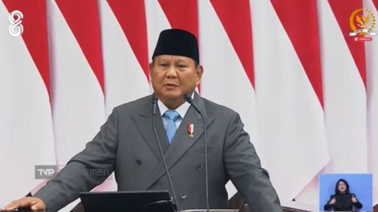 Presiden Prabowo Subianto saat berpidato di Gedung DPR RI, Jakarta, Jumat, 14 Agustus 2026. (Foto: Istimewa)