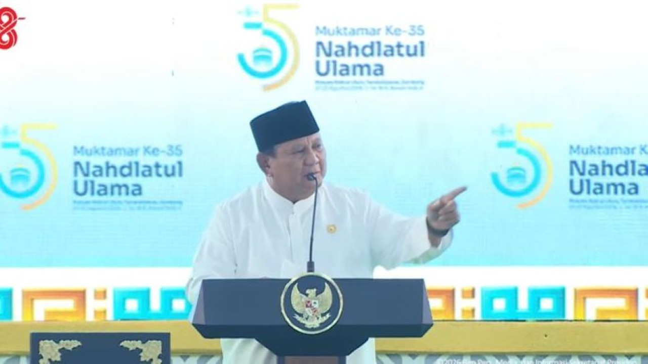 Presiden Prabowo Subianto menghadiri pembukaan Muktamar ke-35 Nahdlatul Ulama (NU) di Jombang, Jawa Timur. (Foto: Istimewa)