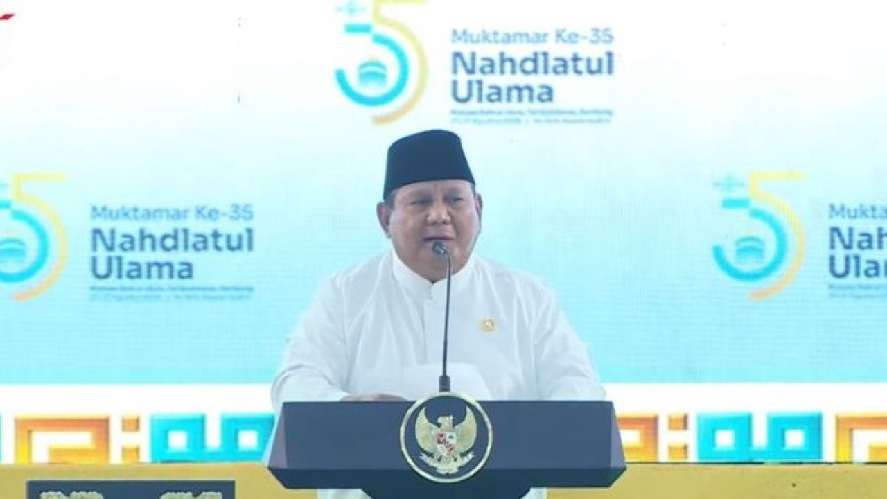 Presiden Prabowo Subianto menghadiri pembukaan Muktamar ke-35 Nahdlatul Ulama (NU) di Jombang, Jawa Timur. (Foto: Istimewa)